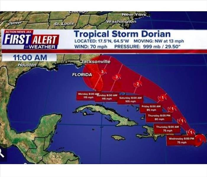 Graphic showing track and strength of Hurricane Dorian 