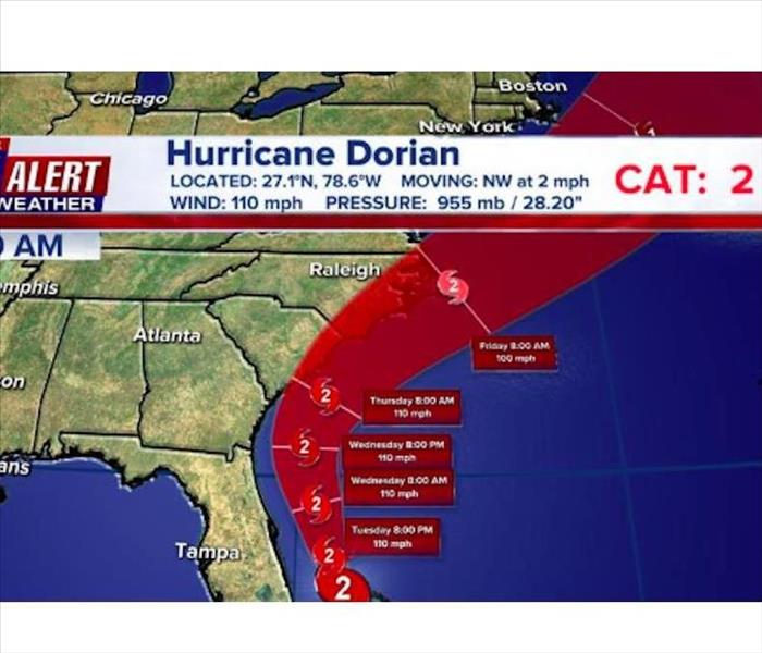 graphic showing path of Hurricane Dorian
